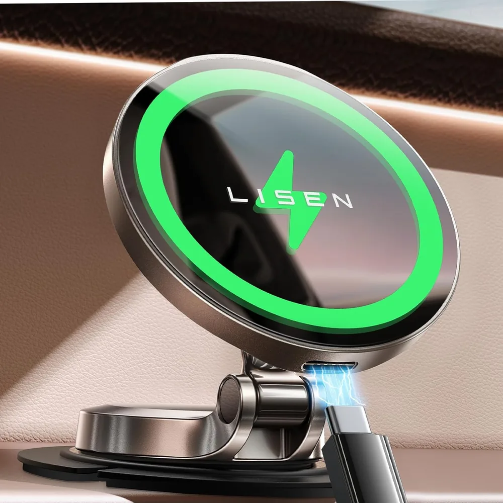 LISEN Magsafe Car Mount Charger, 15W Fast Charging Magnetic Wireless Car Charger [Mini & Fast Charging] product view