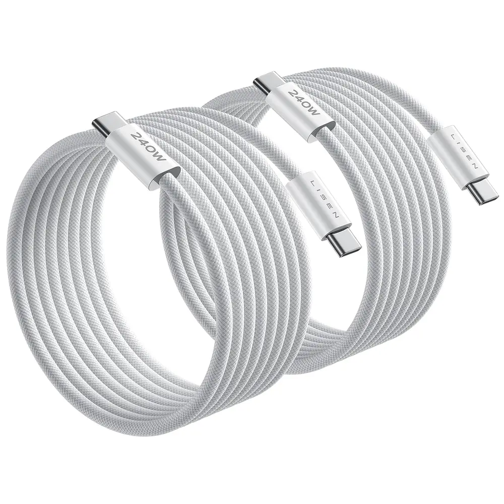 LISEN 240W USB C to USB C Cable Fast Charging Computer Security Cables Type C Charger Fast Charging Cord - White · 2 Count
