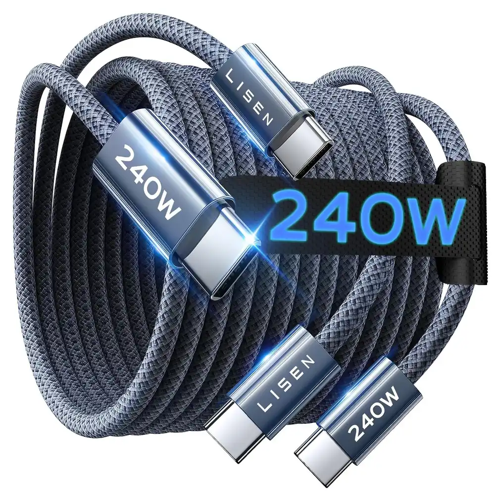 LISEN USB C to USB C Cable, 240W Fast Charging Type C Charger Cord (6.6FT) - Midnight · 2 Count