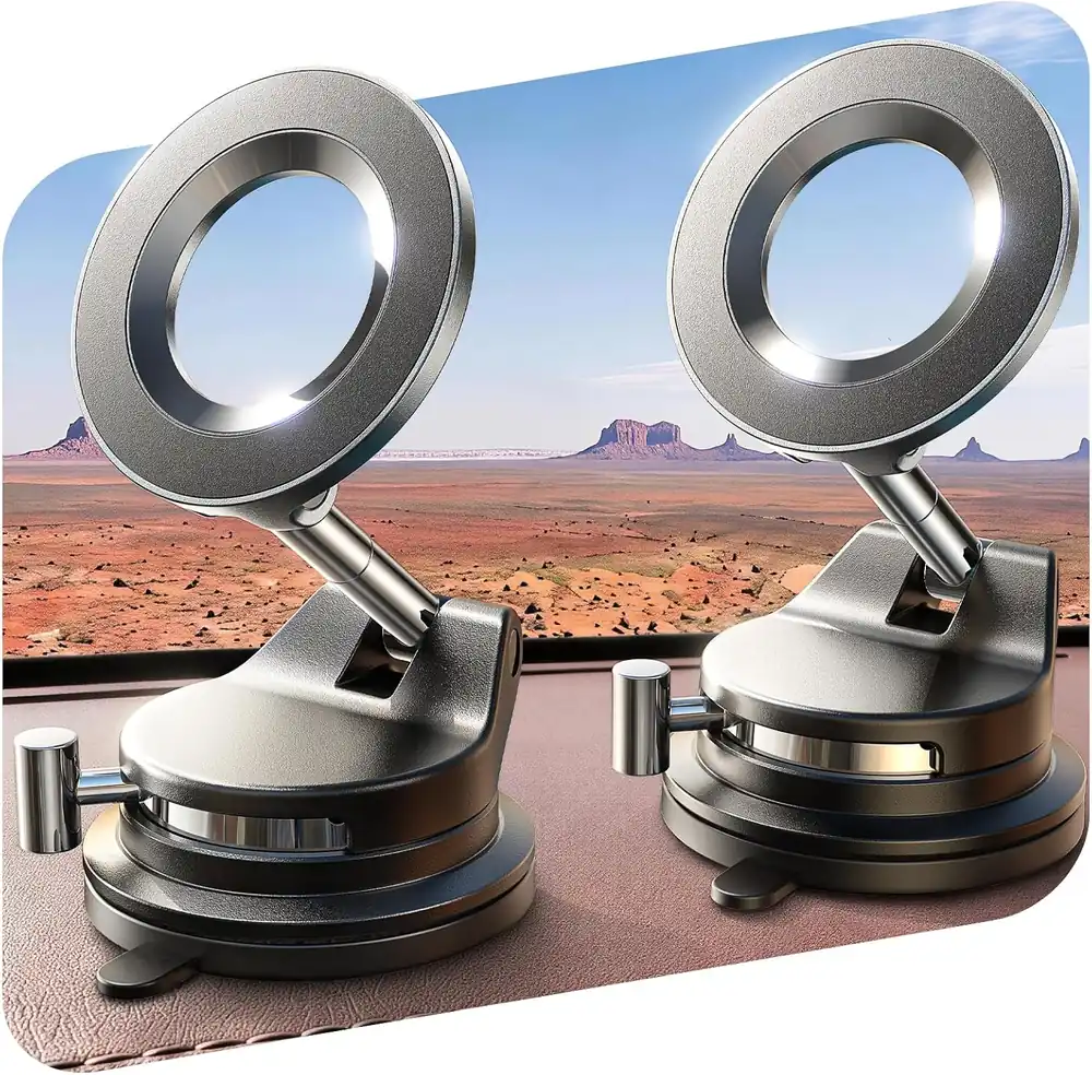 LISEN 2 Pack for MagSafe Car Mount [3800gf Strong Magnet&90+LBS Suction] 360° Adjustable Vacuum Magnetic product view