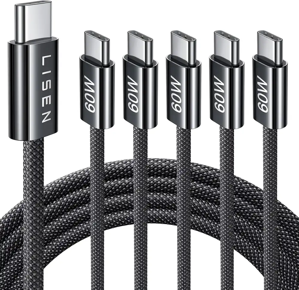 LISEN USB C Cable, 5-Pack [6.6FT] USBC to USBC Cable for iPhone 16e 15 Pro Max Charger Cord product view