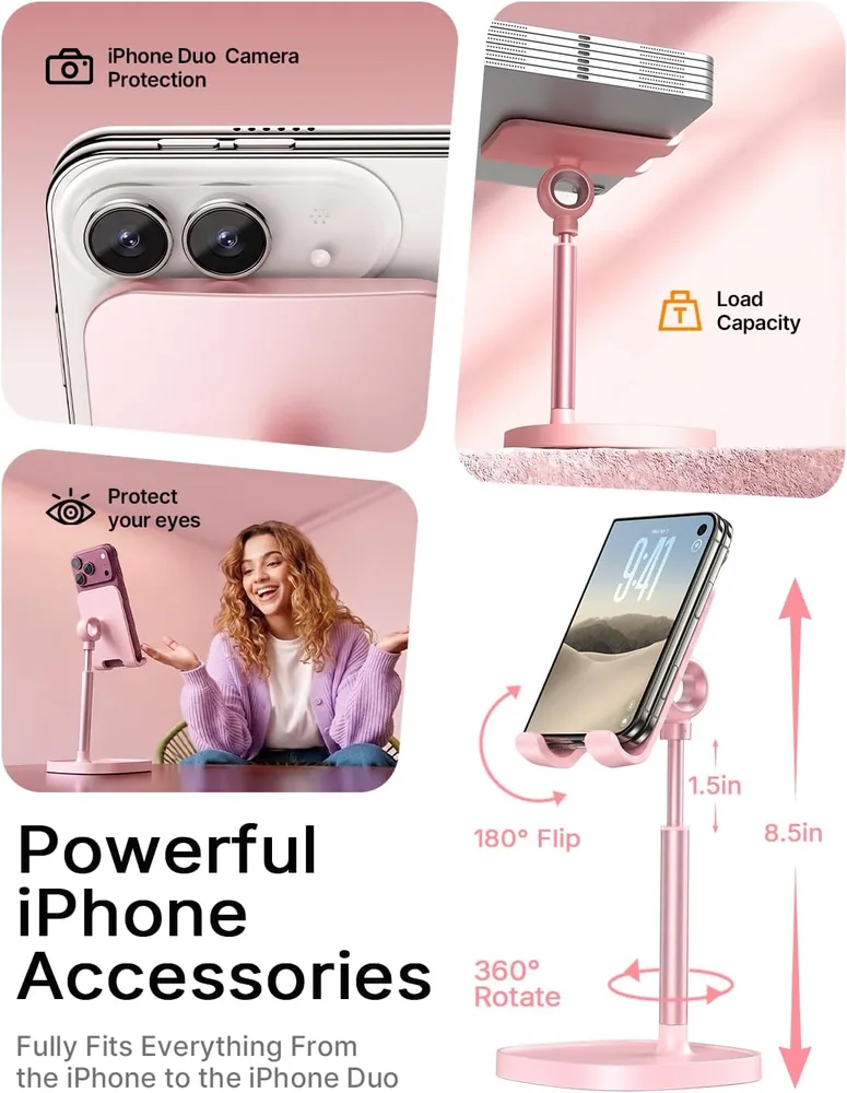 LISEN Cell Phone Stand iPhone Holder for Desk, Pink Gifts for Women Girls feature view for A- Pink · 1 Count