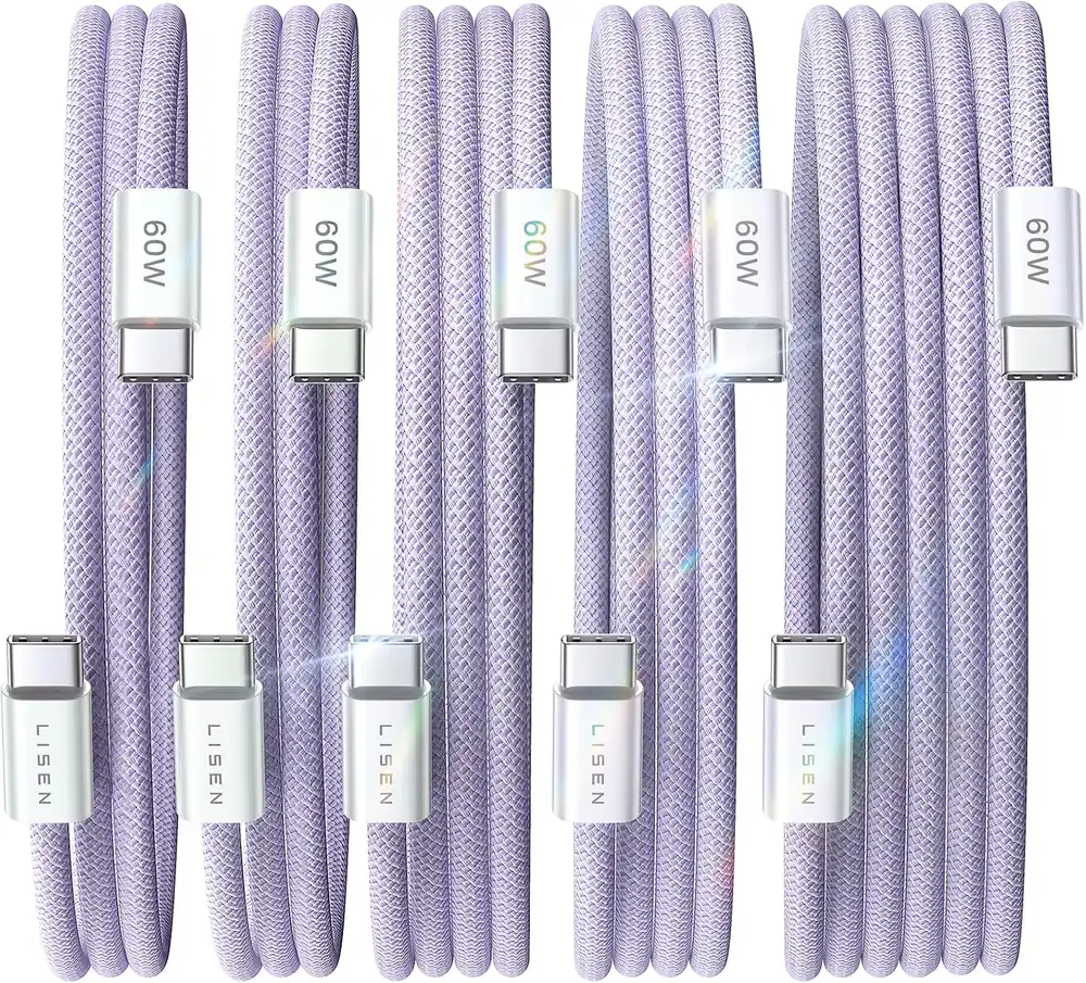 LISEN USB C Cable - Black | Grey | Grey | Grey | Midnight | Grey | Grey · 5 Count