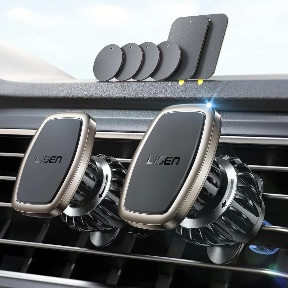 LISEN 2-Pack Magnetic Phone Holder for Car: 6 Military Magnets product view