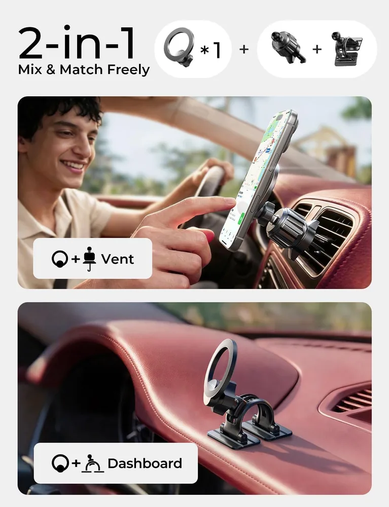 LISEN for MagSafe Car Phone Mount for iPhone 18 Pro Max feature view for Black
