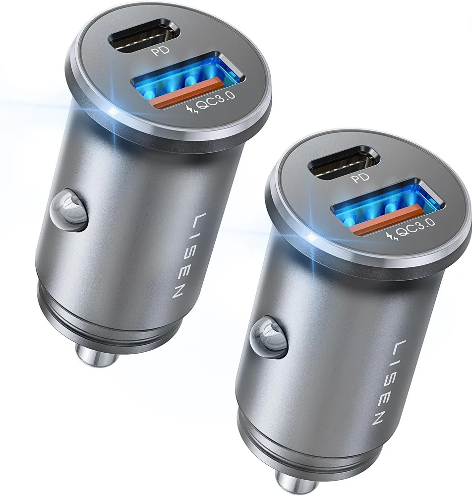 LISEN 48W USB C Car Charger Adapter [2 Pack] [Mini & Metal] Cigarette Lighter USB Charger Fast Charging product view