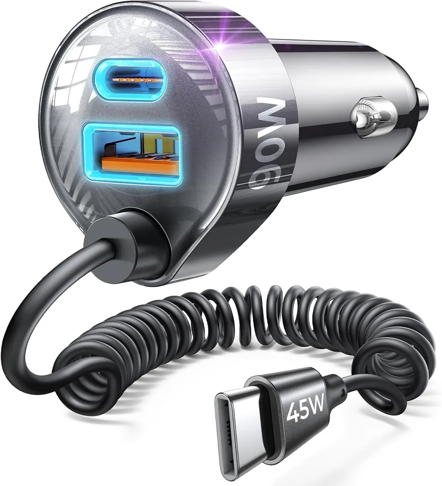 LISEN 90W for iPhone 18 17 16 Pro Max Car Charger USB C Fast Charge - Black-60inch