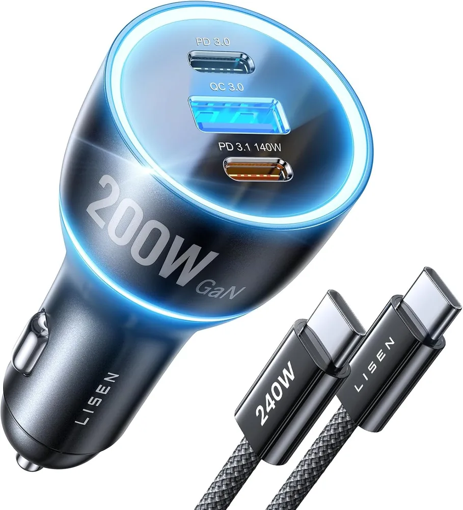 LISEN 200W Car Charger USB C Fast Charge [GaN] PD 140W Fast Car Charger product view