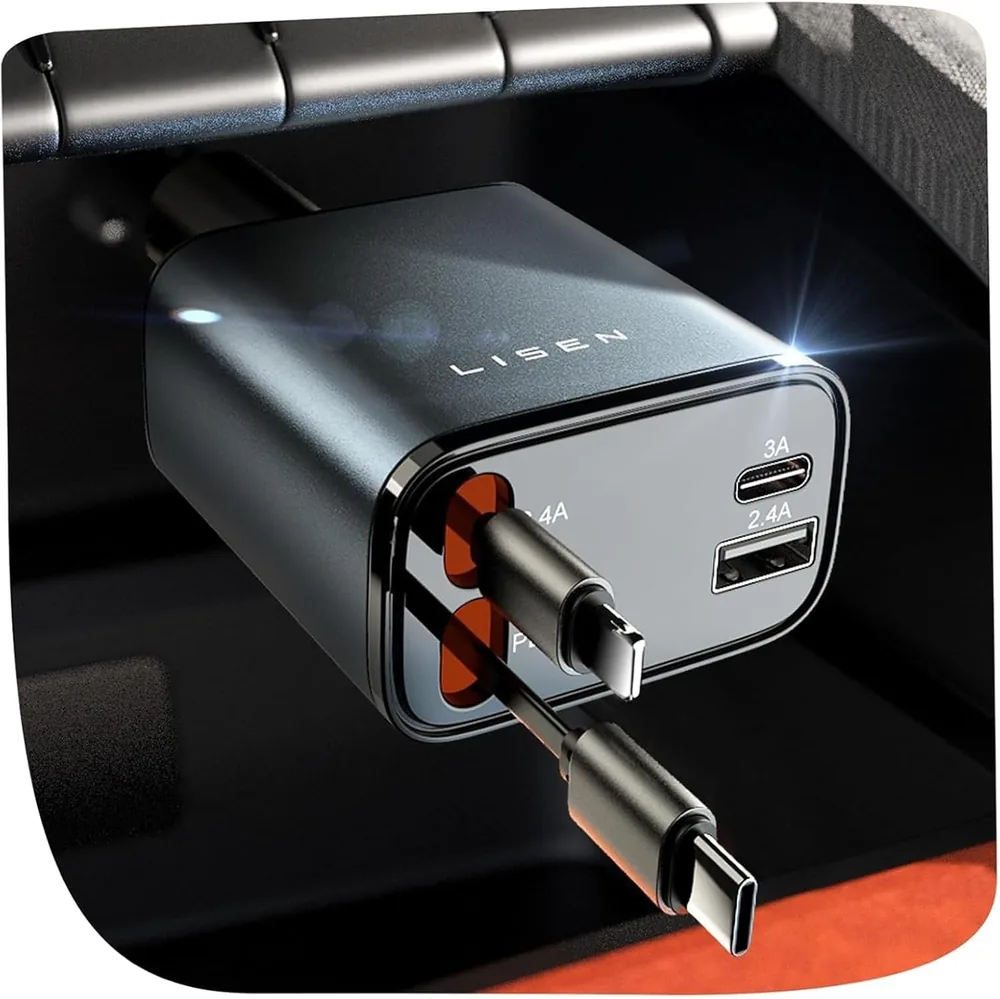 LISEN Retractable Car Charger, 84W Car Charger USB C Fast Charge product view