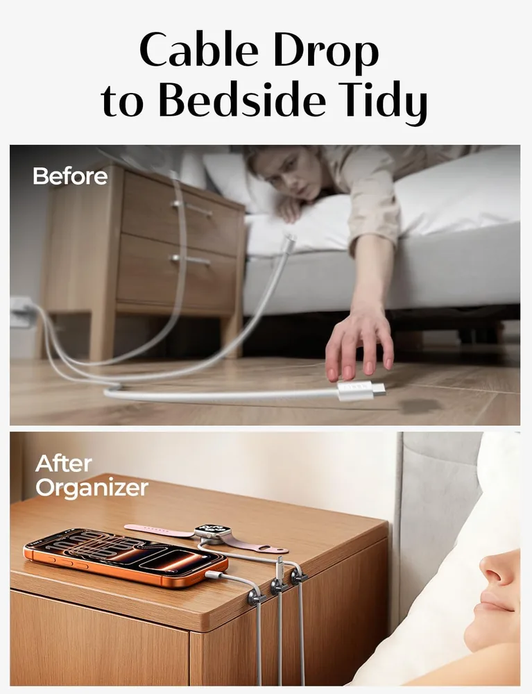 LISEN Magnetic Charging Cord Holder 8-Pack Charging Cord Organizer [1S Click-in] feature view for White · Compact