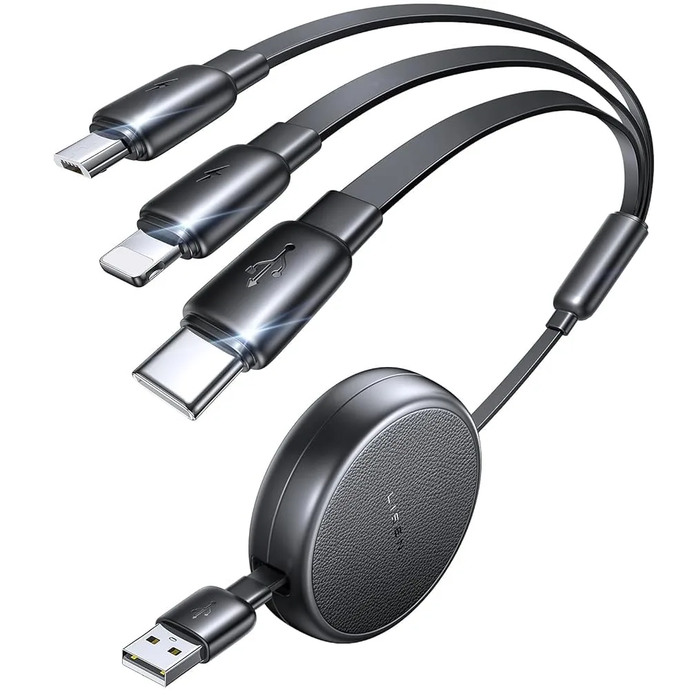 LISEN Multi Charging Cable, Retractable Car Charger for Multiple Devices - Black