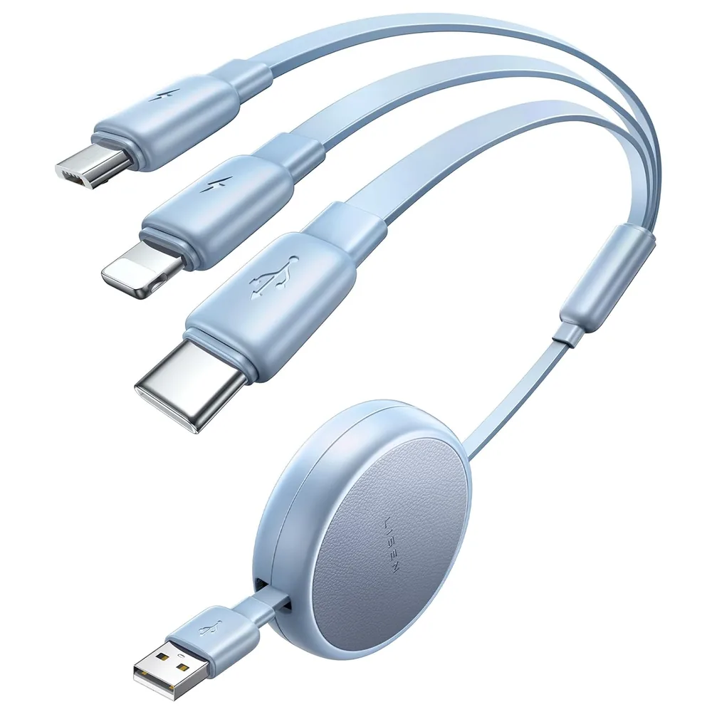 LISEN Multi Charging Cable, Retractable Car Charger for Multiple Devices Blue - Blue