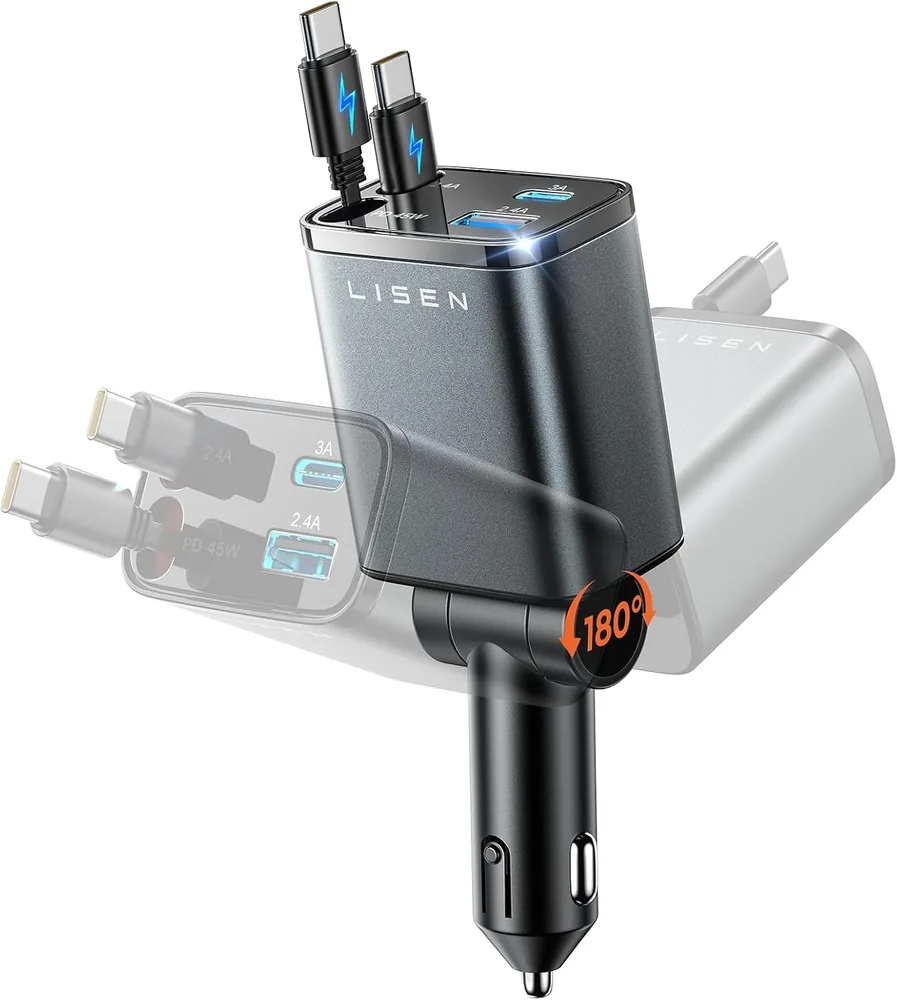 LISEN Retractable Car Charger USB C Fast Charge for iPhone 18 17 Pro Max product view