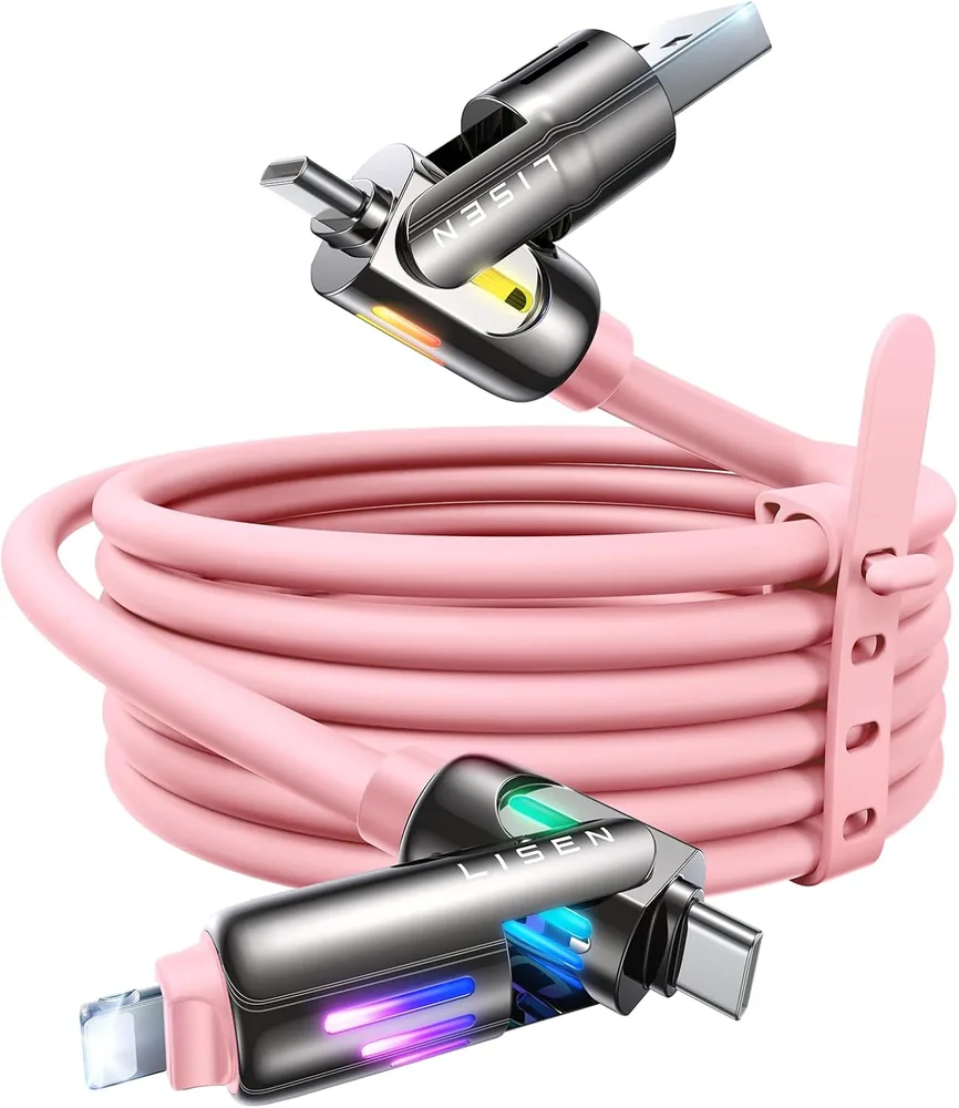LISEN Pink iPhone Charger Cable, 240W Chubby USB C - Pink