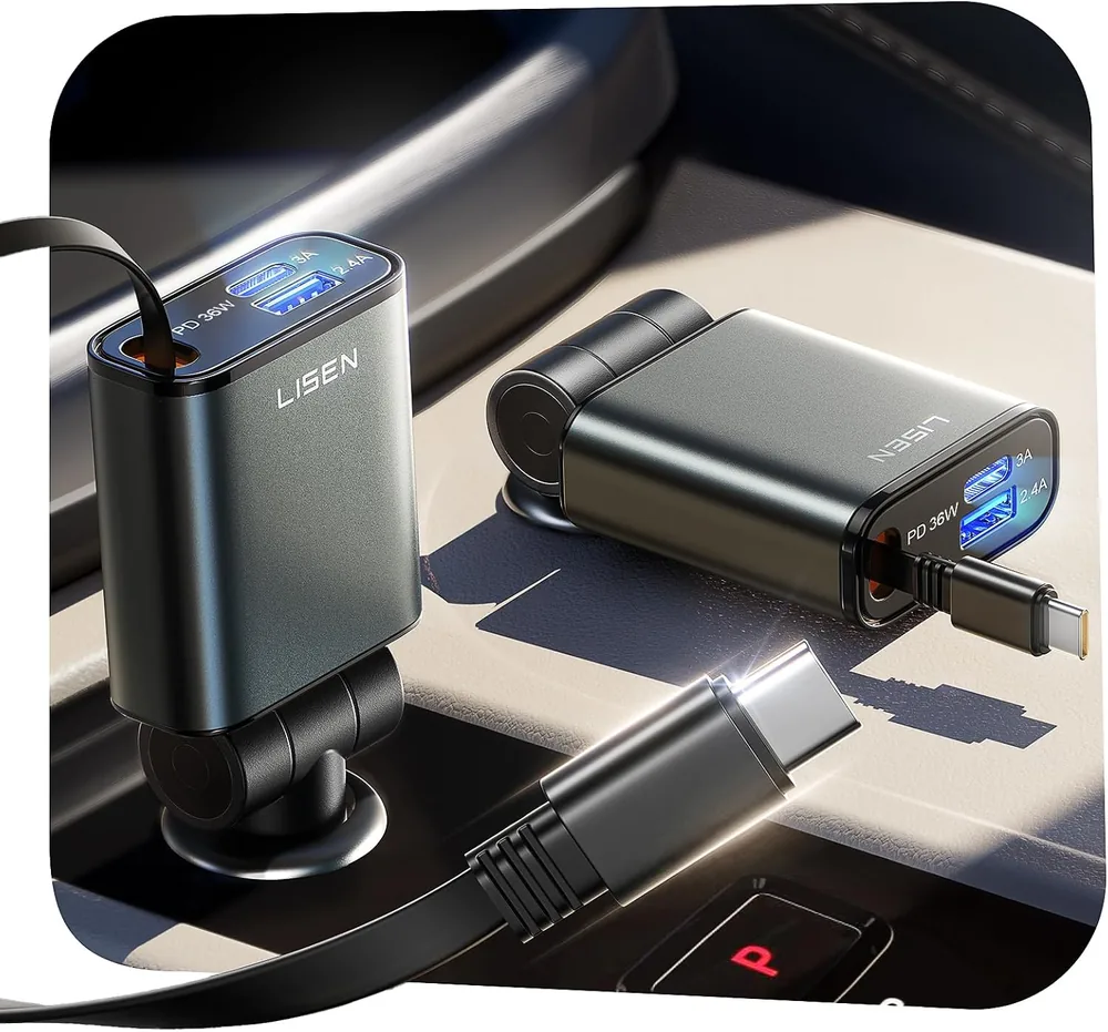 LISEN 72W Retractable Car Charger Ultra-Compact USBC Fast Car Charger product view