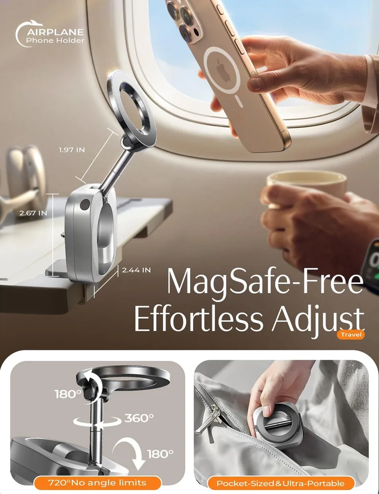 LISEN Airplane Travel Essentials Flying Airplane Phone Holder Magsafe feature view for Silver · 1 Count