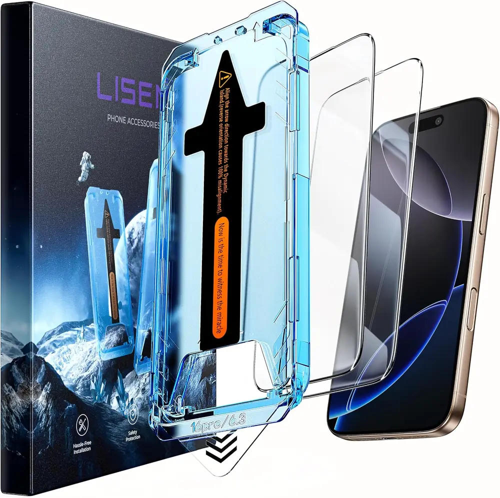 LISEN 2 Pack [Top 9H+ Hardness] Glass for iPhone 16 Pro Screen Protector product view
