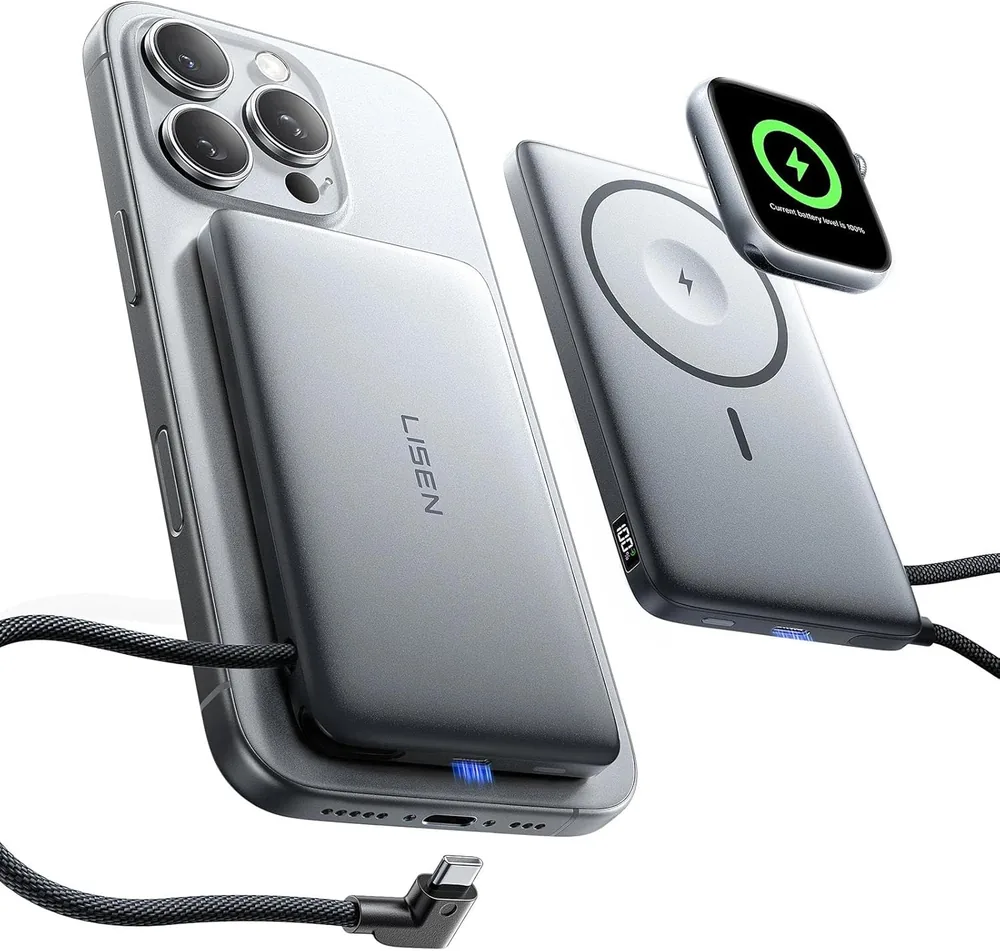 LISEN 0.5'' Ultra Slim MagSafe Power Bank for iPhone and Apple Watch product view