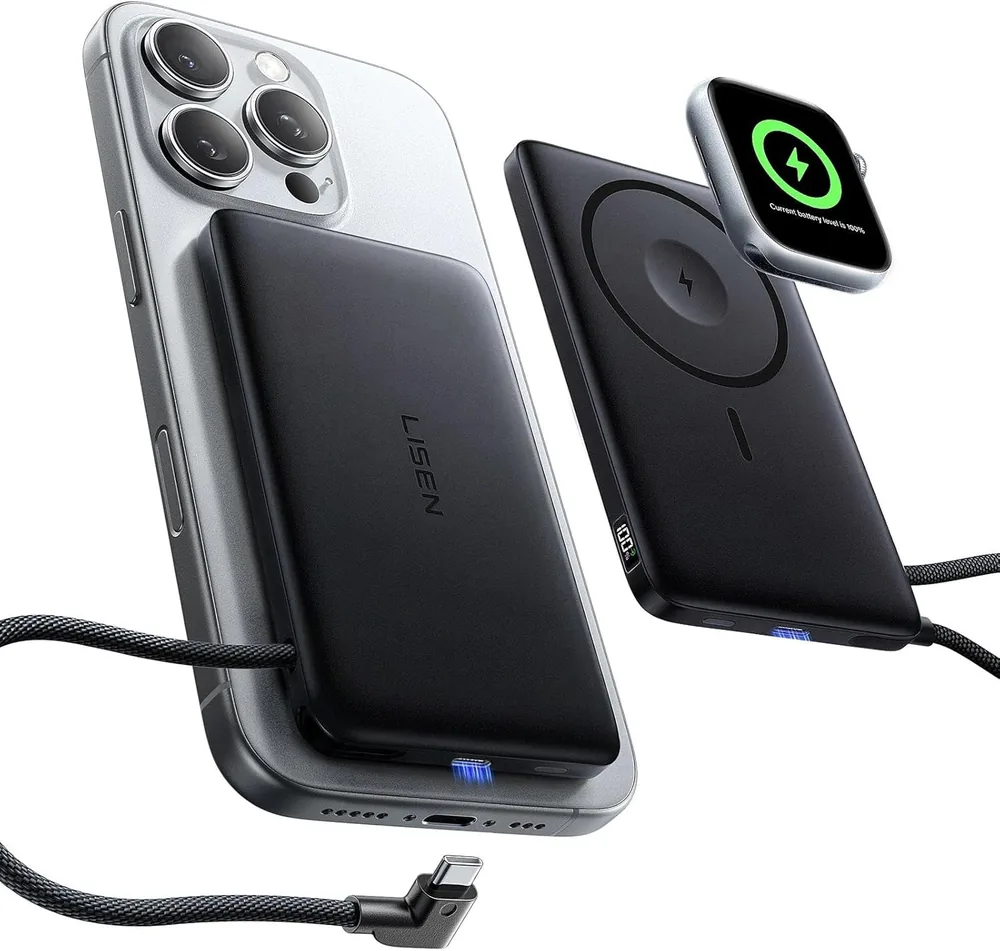 LISEN 0.5'' Ultra Slim MagSafe Power Bank for iPhone and Apple Watch product view
