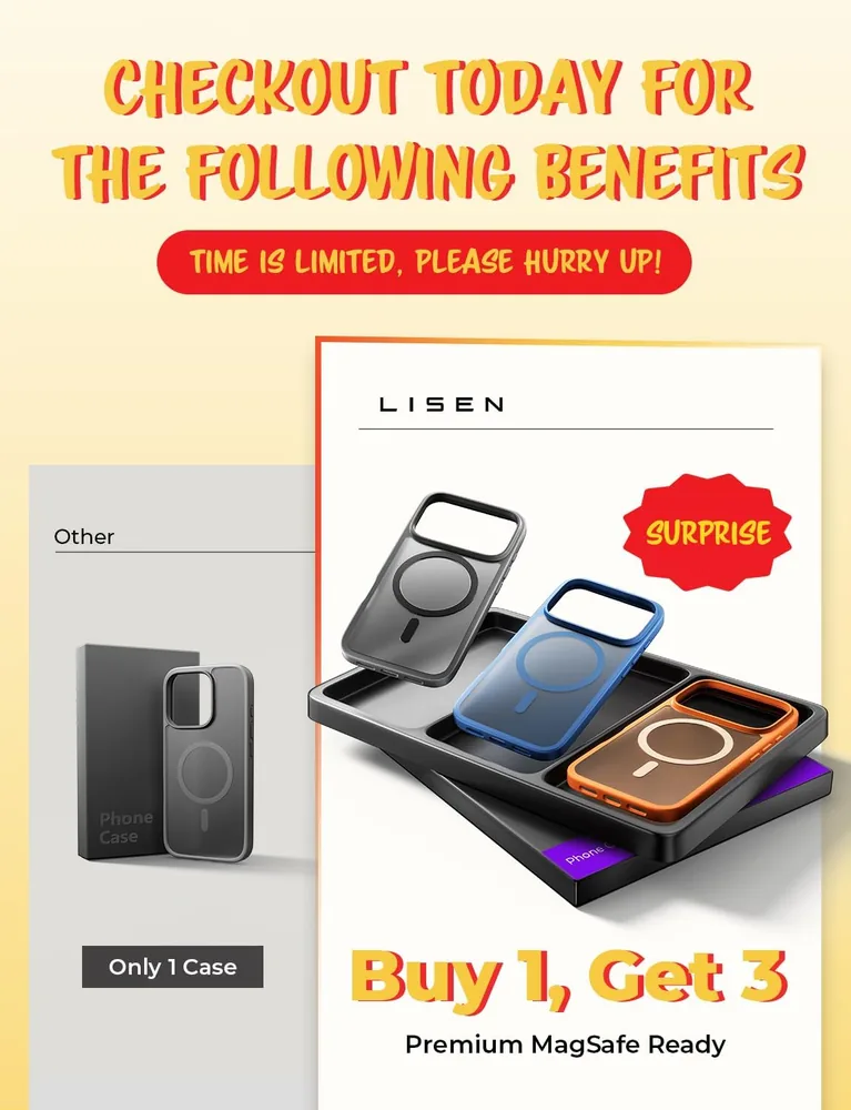 LISEN 3 in 1 Shockproof for iPhone 17 Pro Case [2025 Upgrade] (Compatible with Magsafe & Shockproof feature view for Multicolor · WRLY