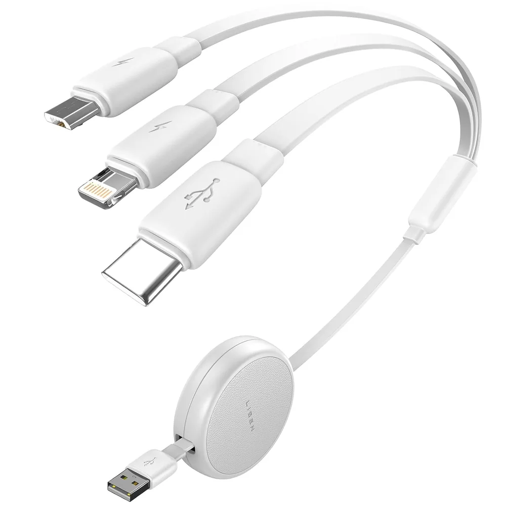 LISEN Multi Charging Cable, Retractable Car Charger for Multiple Devices Off-White product view