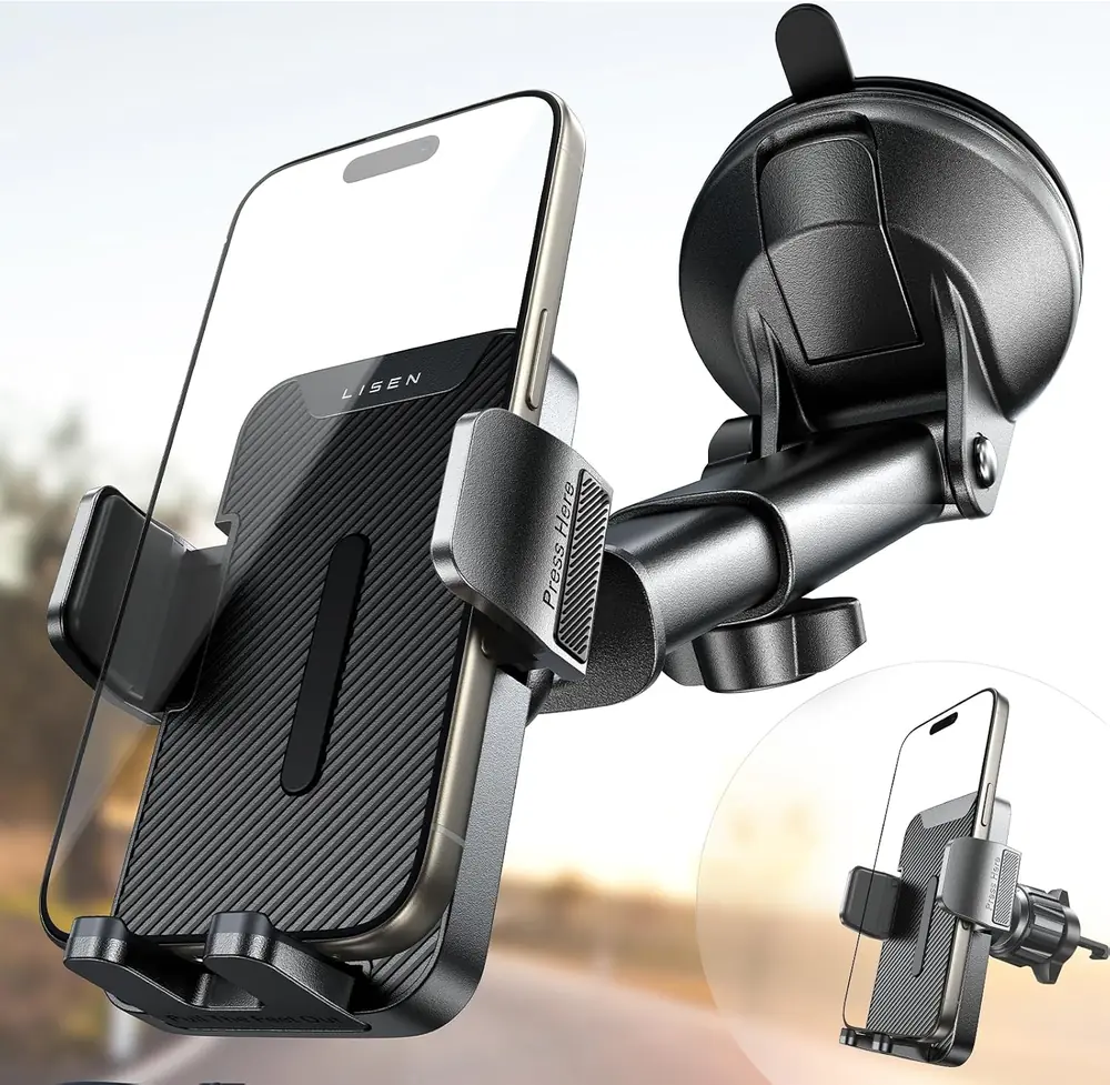 LISEN for iPhone 18 Pro Max Car Phone Holder 2-in-1 Suction Cup Mount-Black - Black · 1 Count