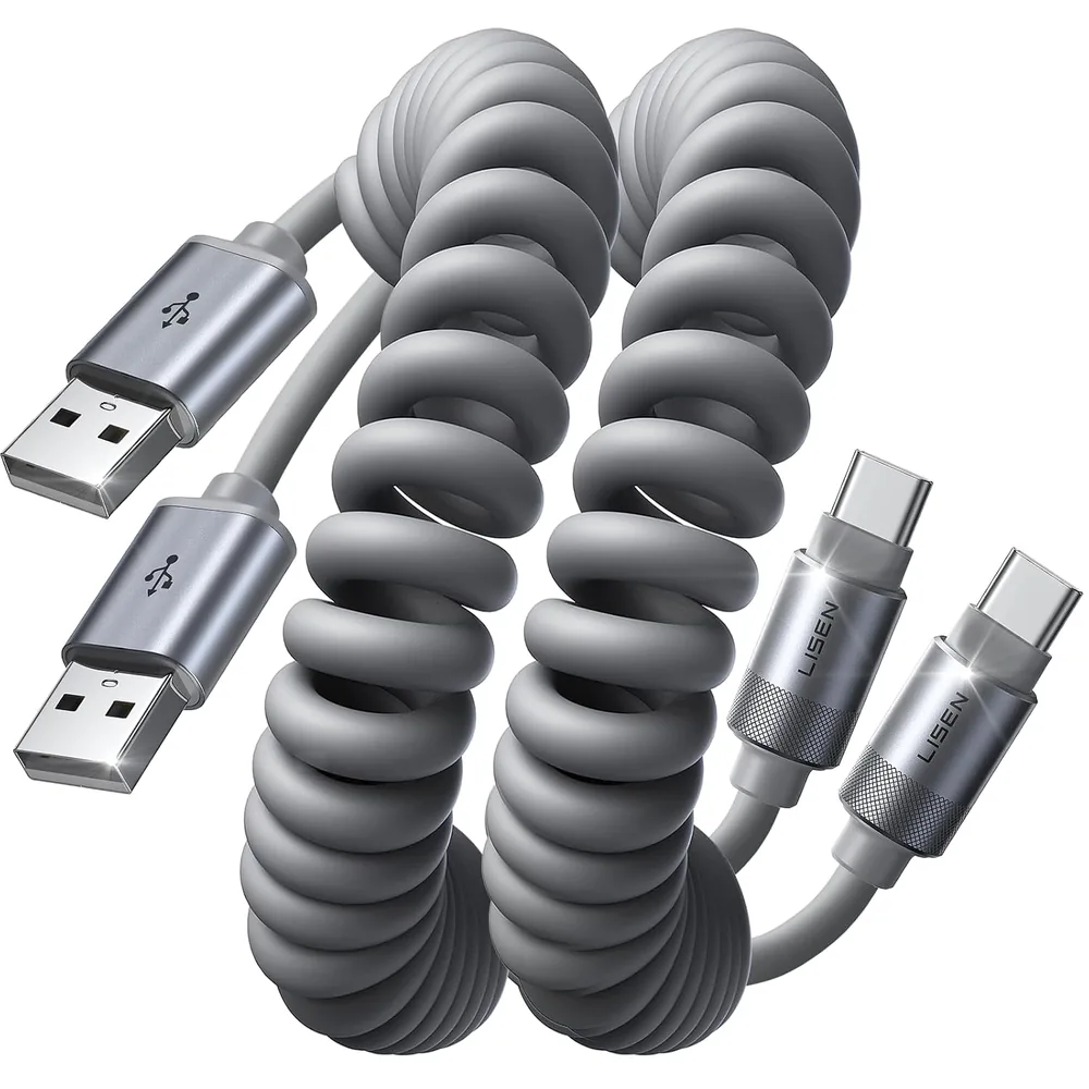 LISEN Coiled USB C Cable, USB A to USB C Cable 2 Pack Type C Charger Cord product view