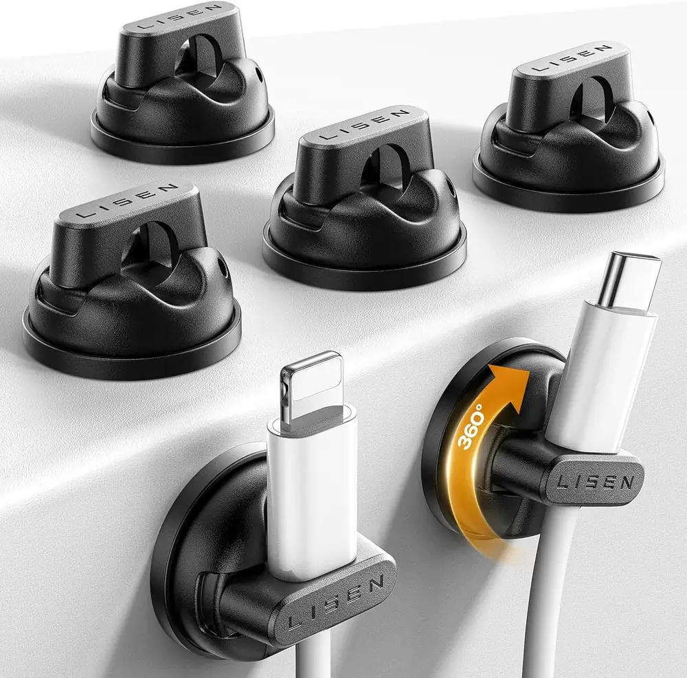 LISEN 6-Pack 360°Rotating Cord Holder for Nightstand, LISEN Magnetic Clips product view