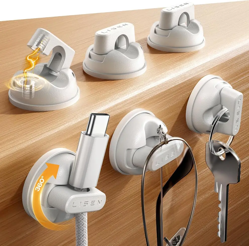 LISEN 6-Pack Rotatable Cord Holder for Nightstand, LISEN 360°Rotating Magnetic Clips product view