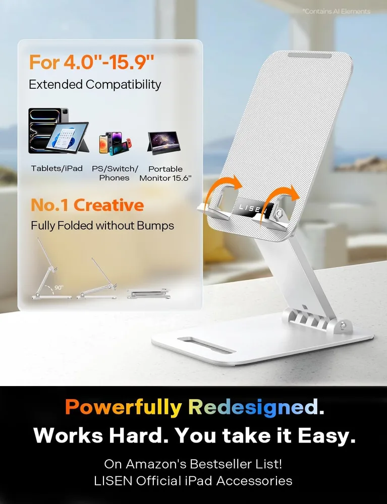 LISEN for iPad Stand Adjustable Tablet Holder Desk feature view for White