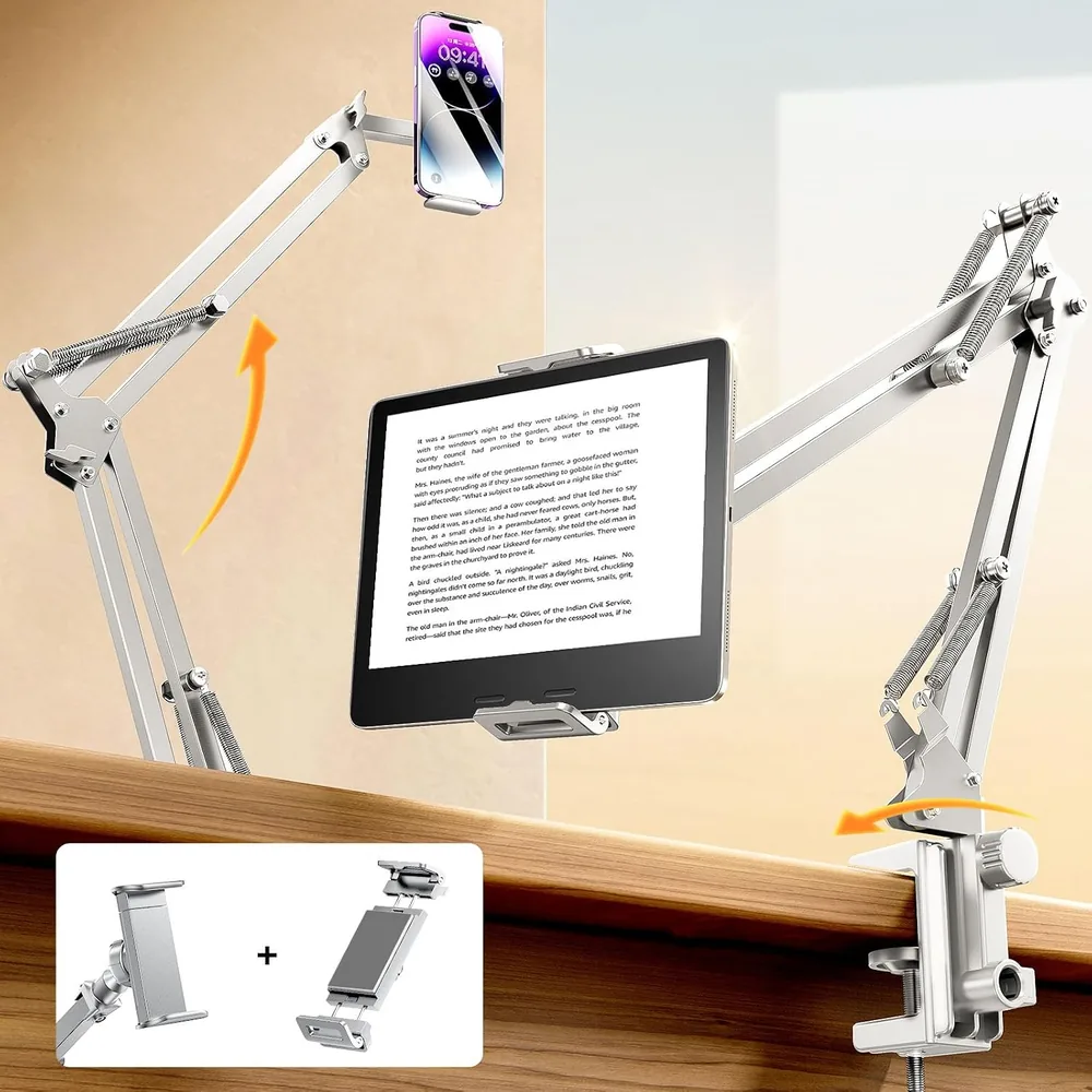 LISEN Tablet Stand iPad Stand for Desk Mount [Ultra Sturdy 2 Clamps] Kindle iPad Holder for Bed Gooseneck product view