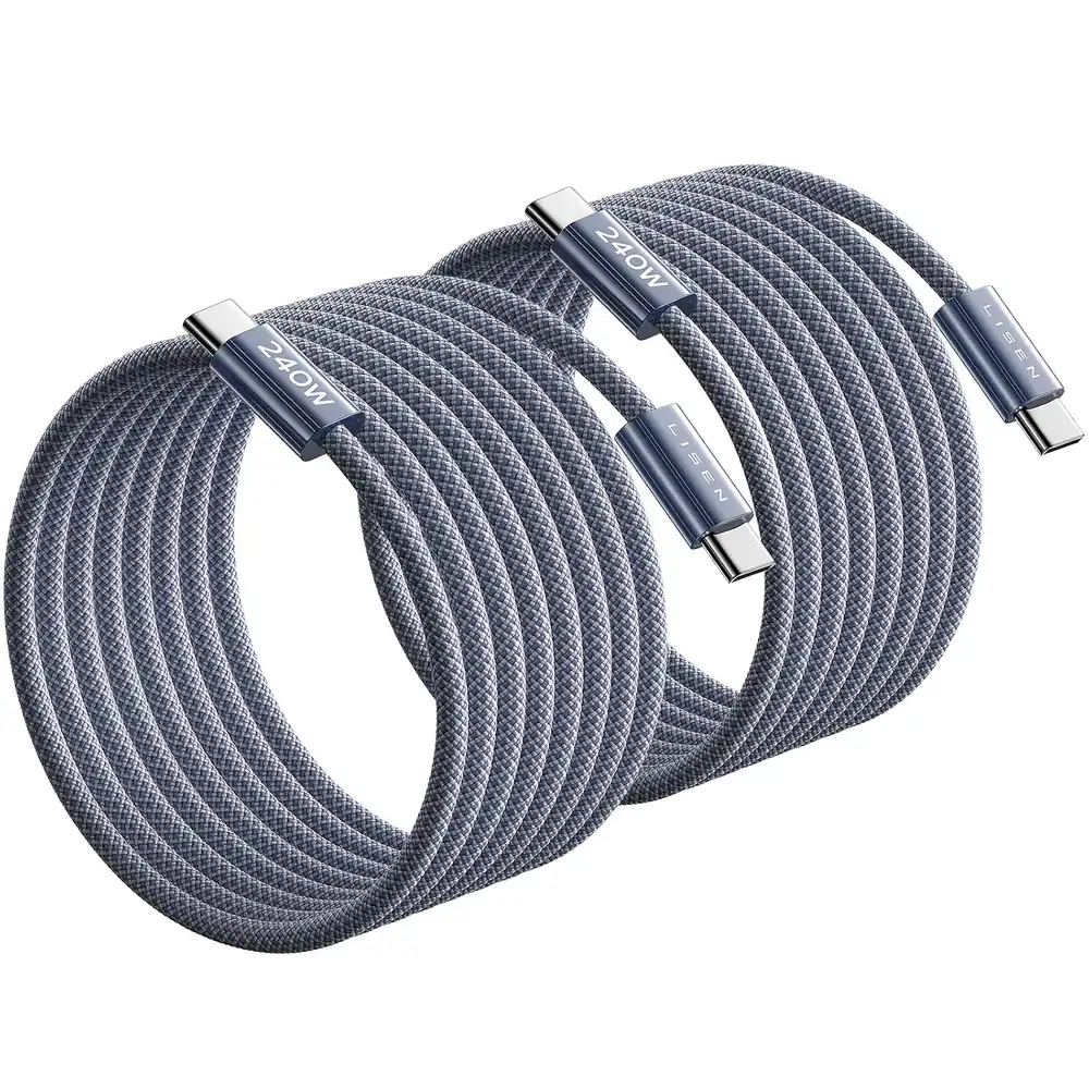 LISEN USB C to USB C Cable 10ft, 240W Long USB C Cable Fast Charging - Midnight · 2 Count
