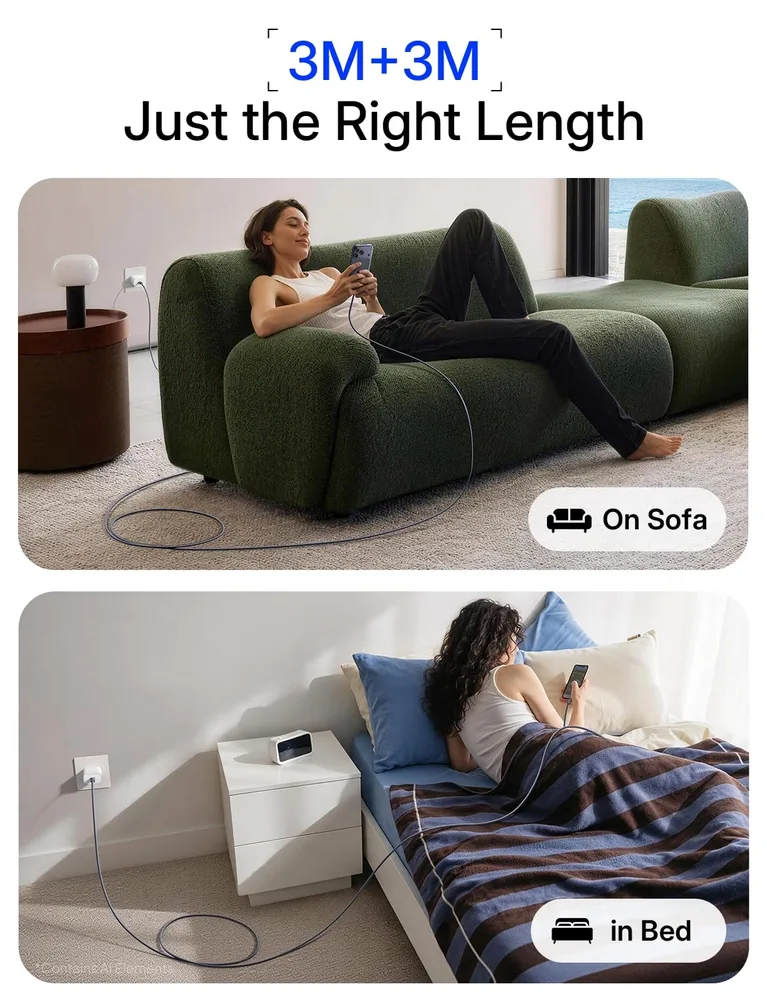 LISEN USB C to USB C Cable 10ft, 240W Long USB C Cable Fast Charging feature view for Midnight · 2 Count