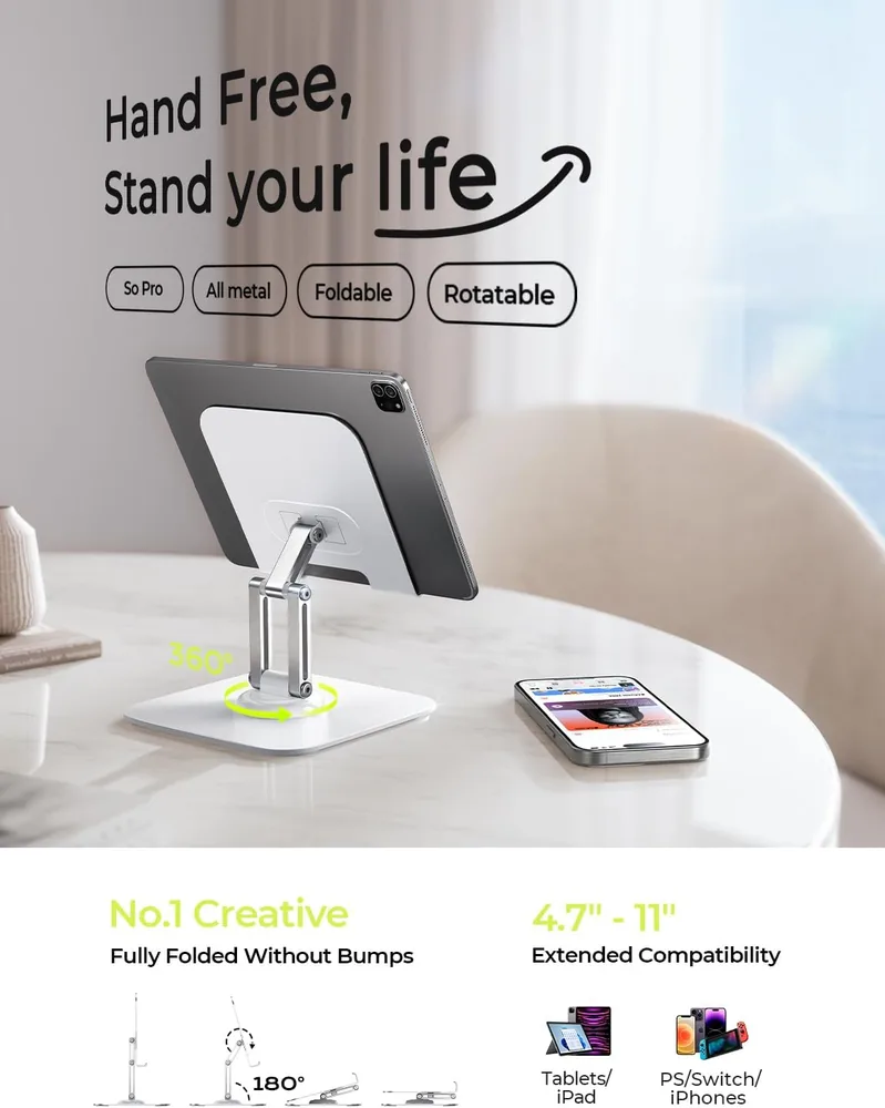LISEN for iPad Stand Holder Adjustable Tablet Stand for Desk White feature view for White · 1 Count