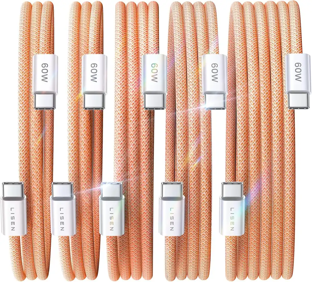 LISEN USB C Cable, 5-Pack [3.3/3.3/6.6/6.6/10FT] Orange for iPhone 17 Charger Cord - Orange · 5 Count