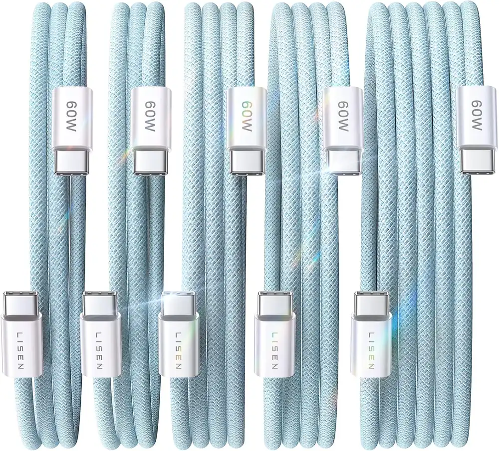 LISEN USB C Cable, 5-Pack [3.3/3.3/6.6/6.6/10FT] Blue for iPhone 17 Charger Cord - Blue · 5 Count