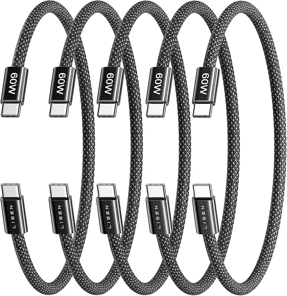 LISEN USB C Cable, 5-Pack [0.5FT] USBC to USBC Cable for iPhone 17 16e 15 Pro Max Charger Cord product view