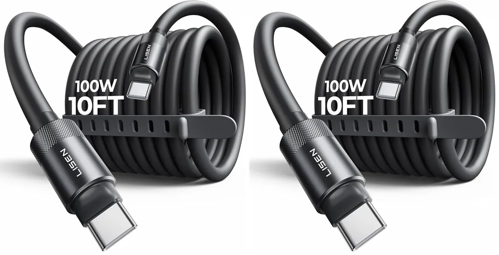 LISEN USB C Cable Charger Type C (10FT - Black · 20 Feet