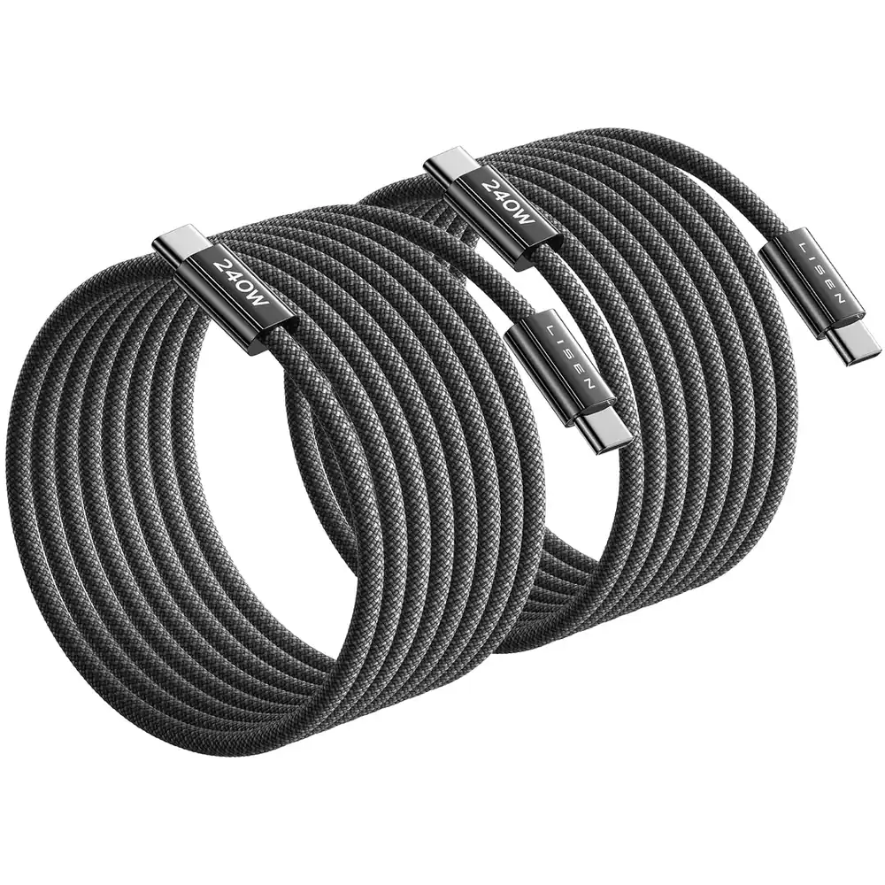 LISEN 240W USB C to USB C Cable, PS/2 Charging Cable (10FT+10FT) - Black · 2 Count