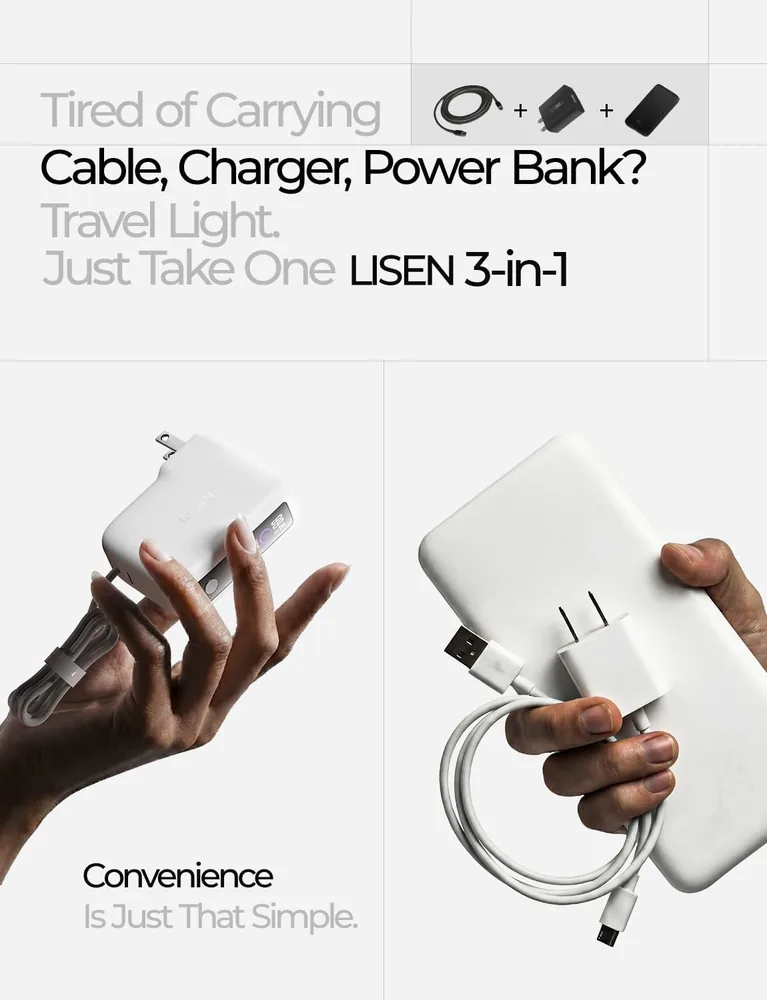 LISEN Mini 3in1 Portable Charger for iPhone 18 Pro/Pro Max/Duo feature view for green · 1 Count