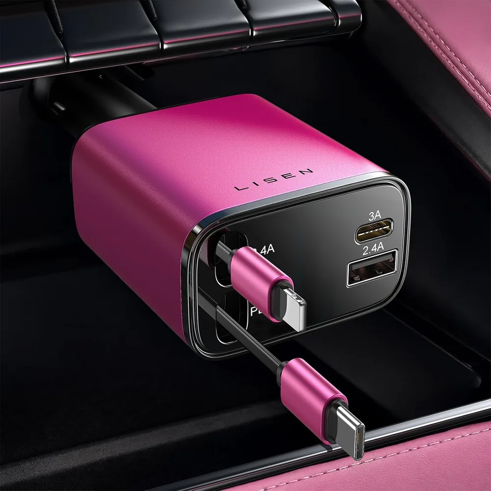 LISEN Retractable Car Charger, 84W Car Charger USB C Fast Charger Adapter product view