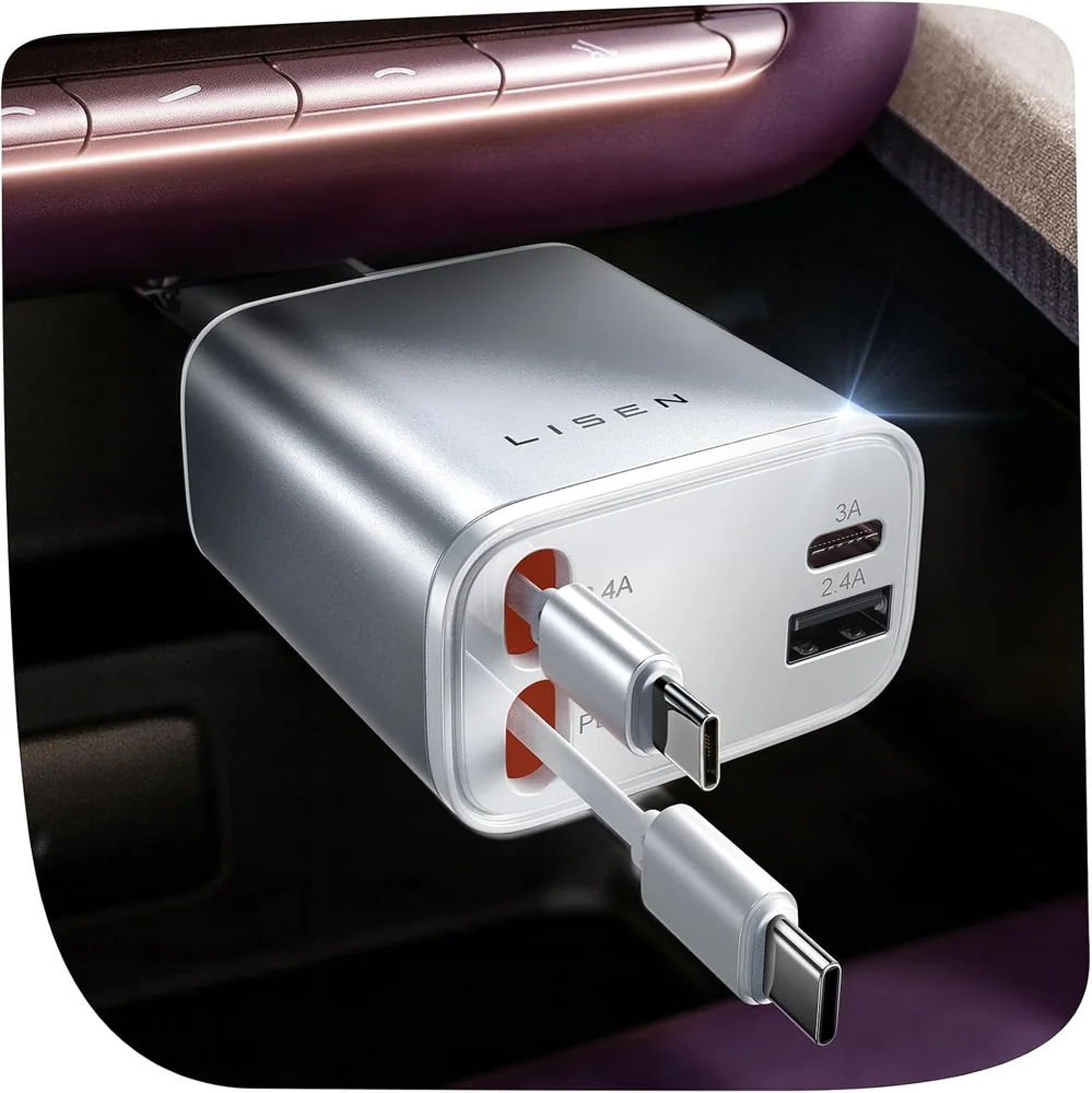 LISEN Retractable Car Charger USB C Fast Charge for iPhone 17 16 15 Pro Max product view
