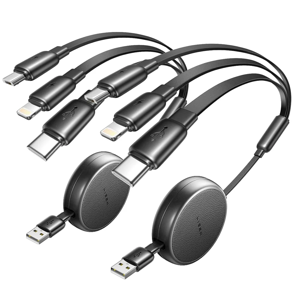 LISEN Multi Charging Cable, 3 in 1 Retractable Charging Cable - Black