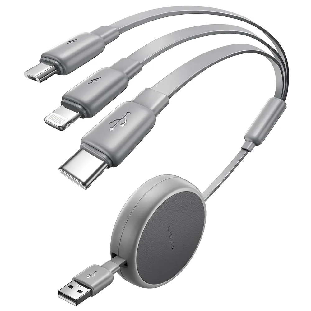LISEN Multi Charging Cable, 3 in 1 Retractable Charging Cable - Grey