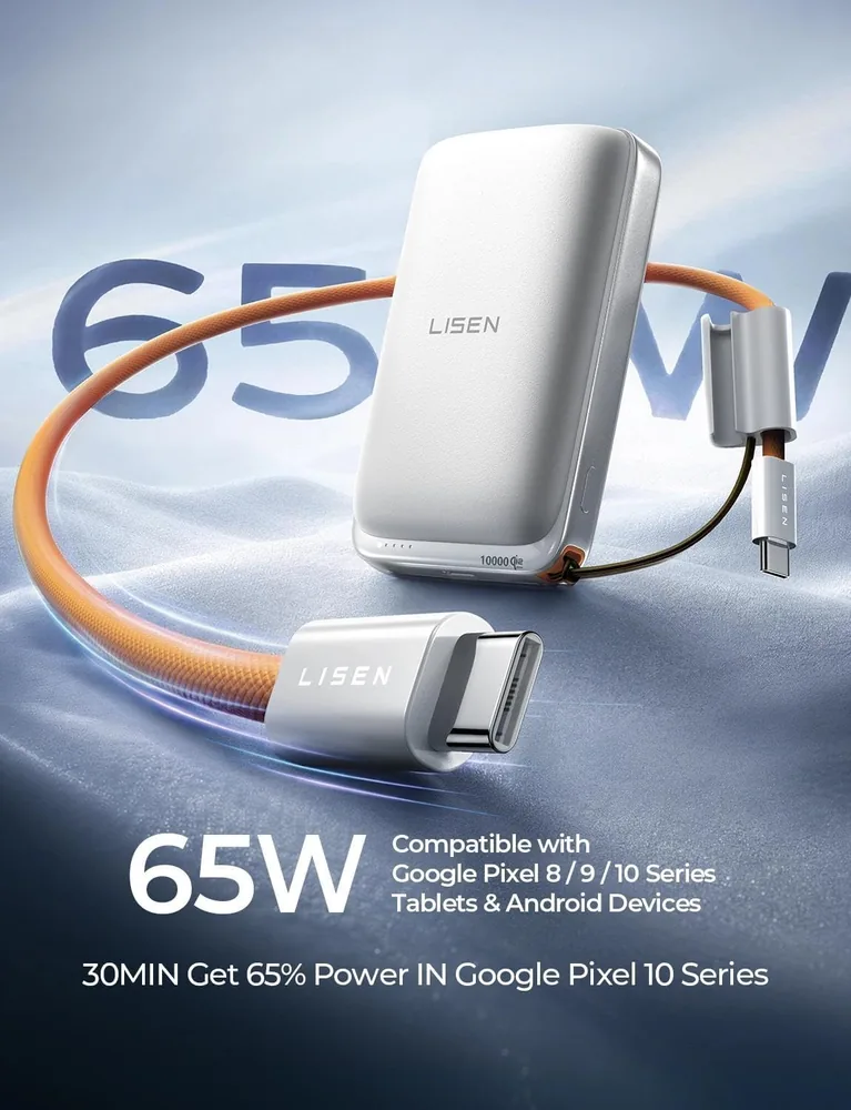 LISEN Magnetic Portable Charger Power Bank for iPhone 10000mAh feature view for Ceramic White · 1 Count
