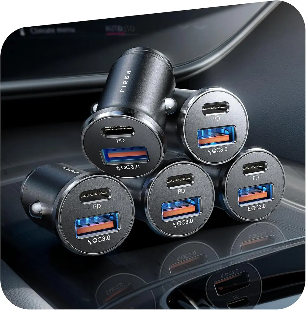 LISEN Car Charger USB C, 69W Cigarette Lighter USB Charger Adapter (5 Pack product view
