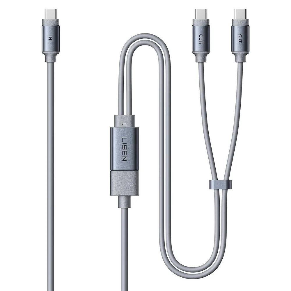 LISEN 140W Dual USB-C to USB-C Cable (3FT Main + 1FT Splits) product view