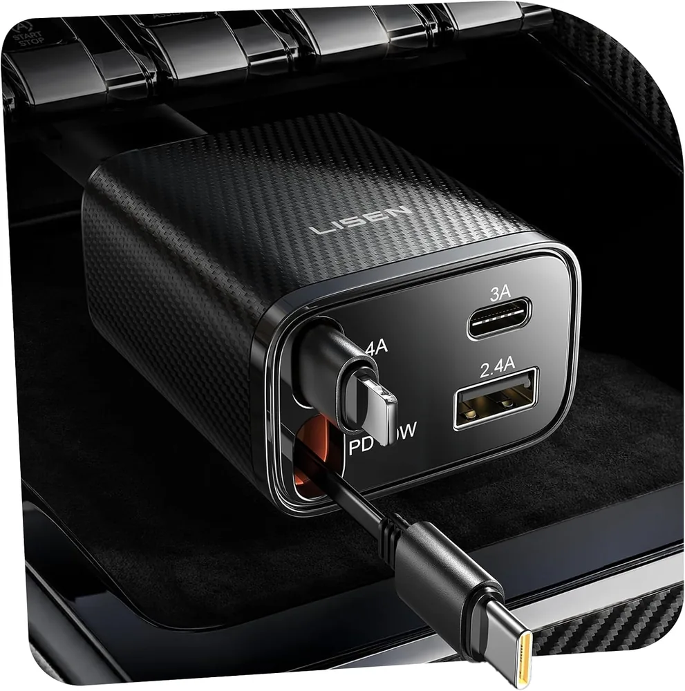 LISEN Retractable Car Charger, 84W Car Charger USB C Fast Charger Adapter product view