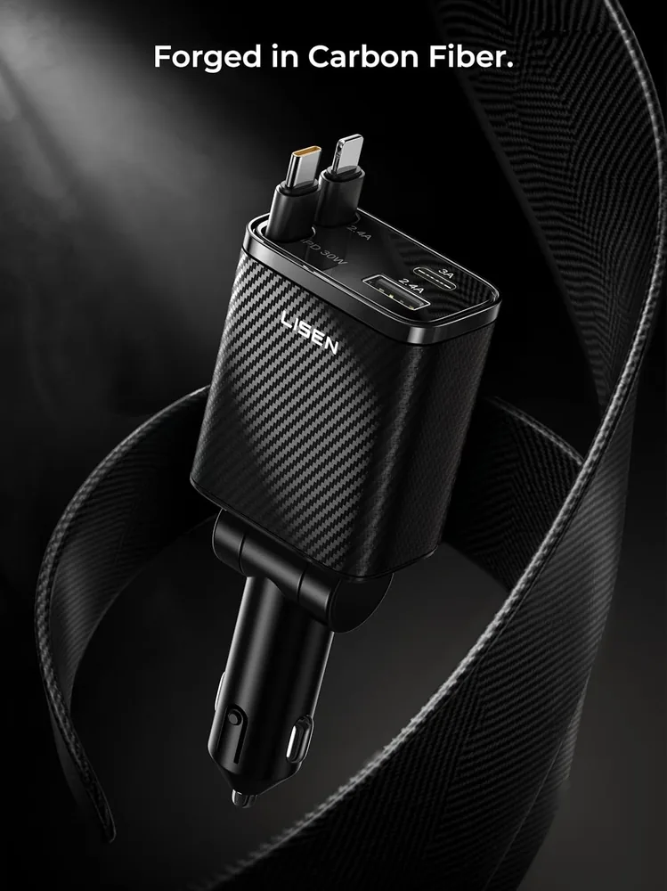 LISEN Retractable Car Charger, 84W Car Charger USB C Fast Charger Adapter feature view for Carbon Black · 1 Count
