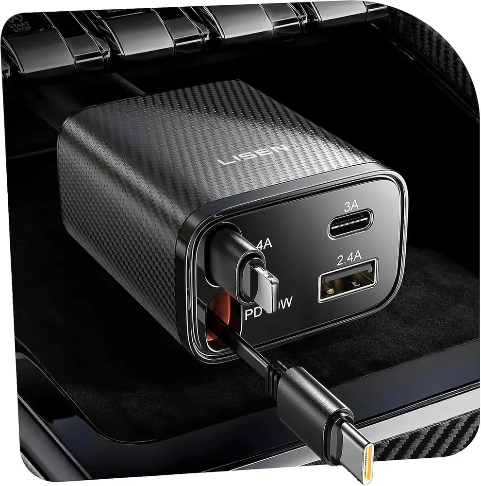 LISEN Retractable Car Charger, 84W Car Charger USB C Fast Charger Adapter product view